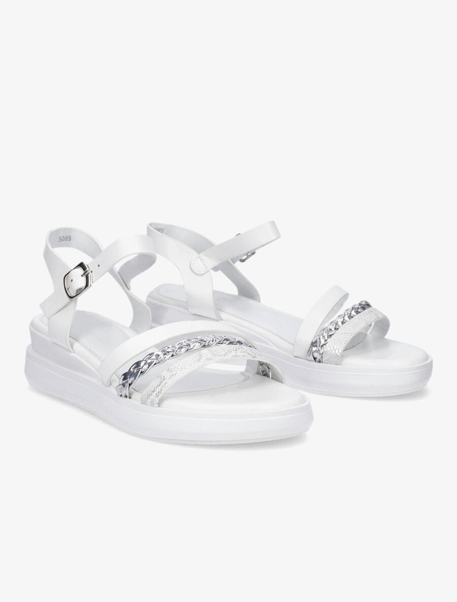 Sandales compensées triple brides fantaisies - Blanc - 4