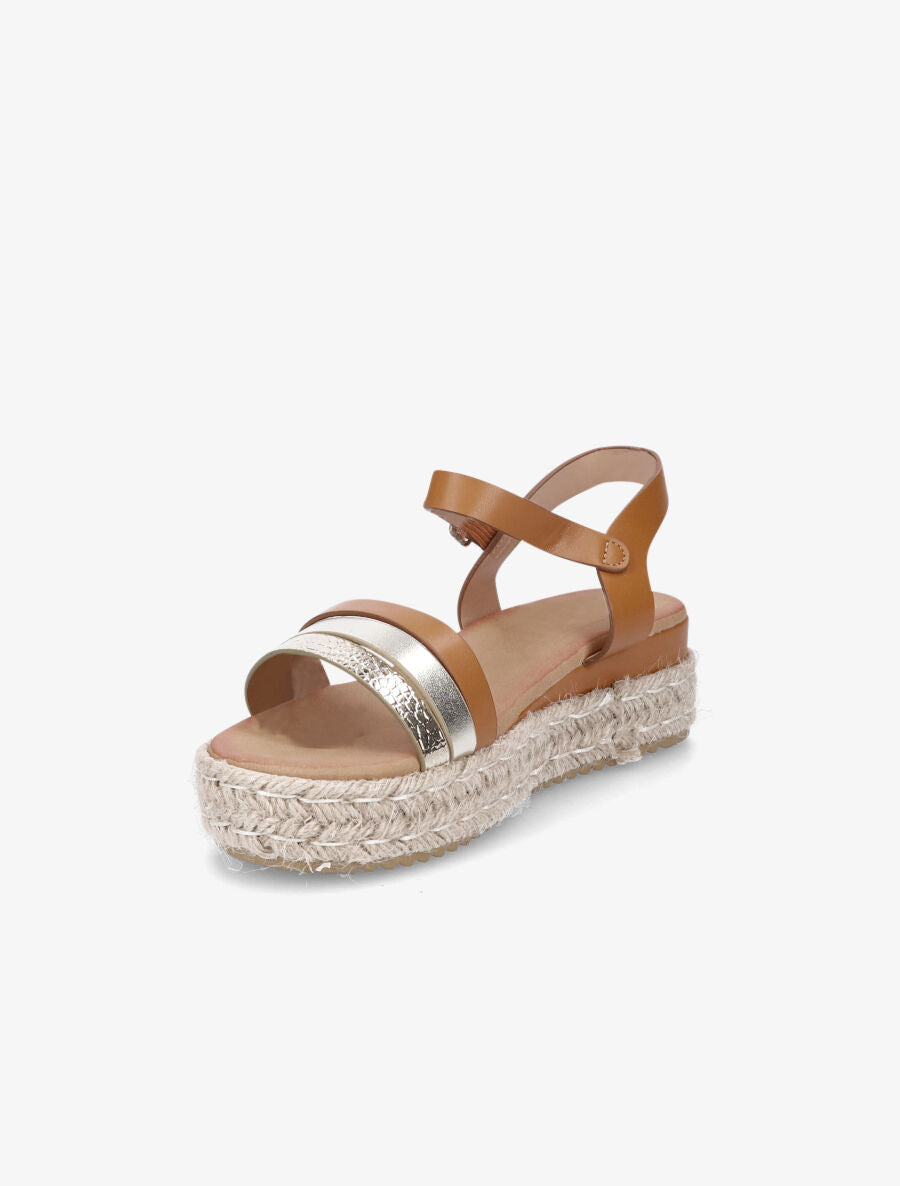 Sandales compensées brides fantaisies - Camel - 3