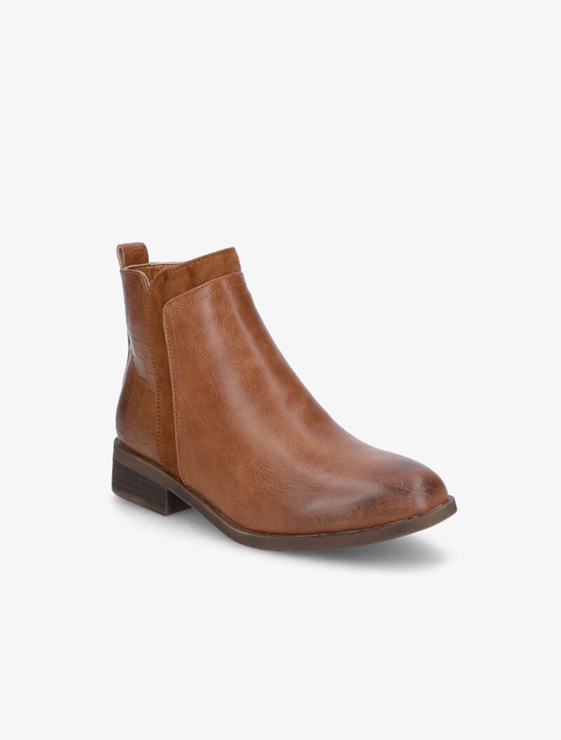 Bottines en simili à motifs croco - Camel - 2