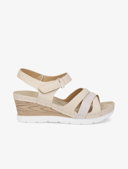 Sandales compensées effet bois - Beige - 1