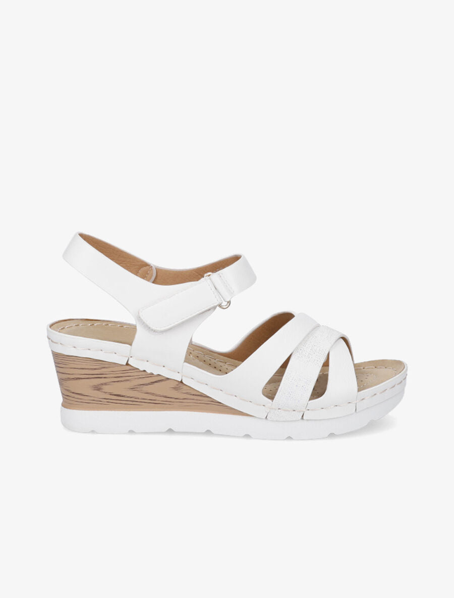 Sandales compensées effet bois - Blanc - 5
