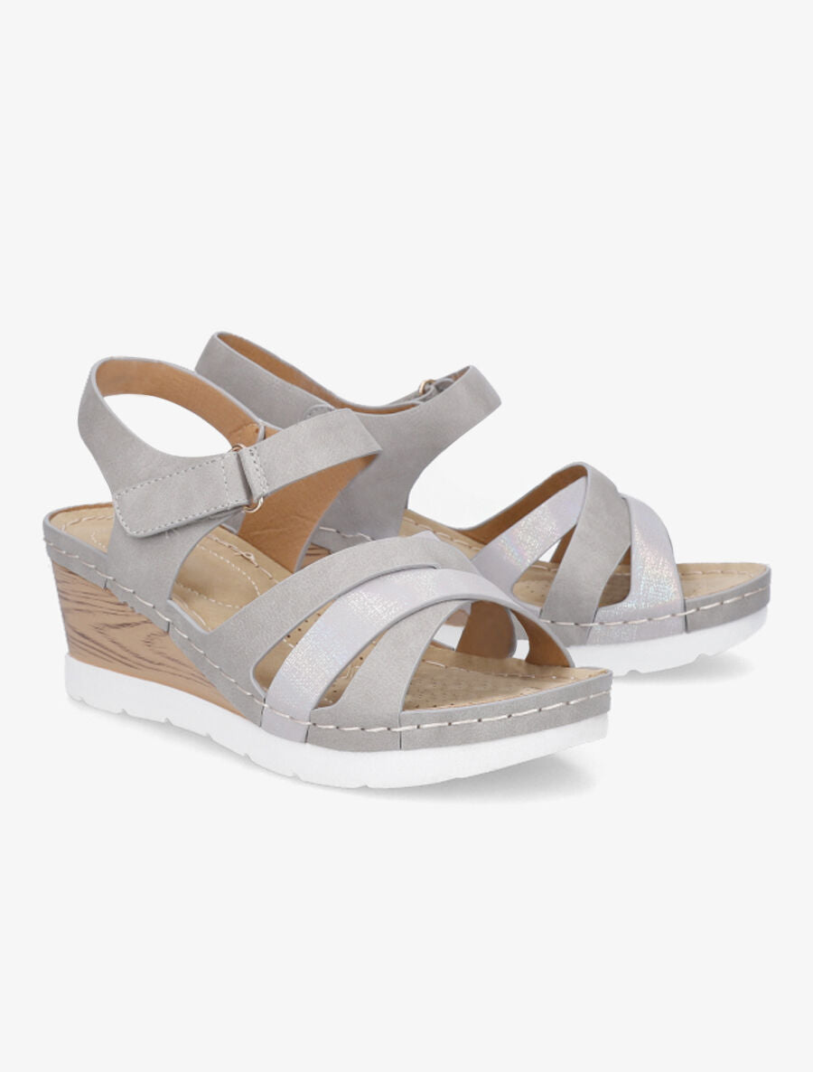 Sandales compensées effet bois - Gris - 4