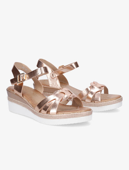 Sandales compensées bride tressée - Rose gold - 4