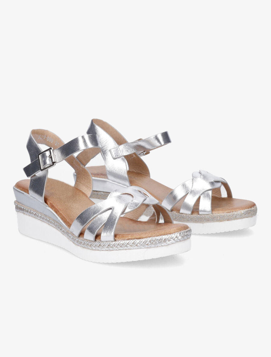 Sandales compensées bride tressée - Argent - 4