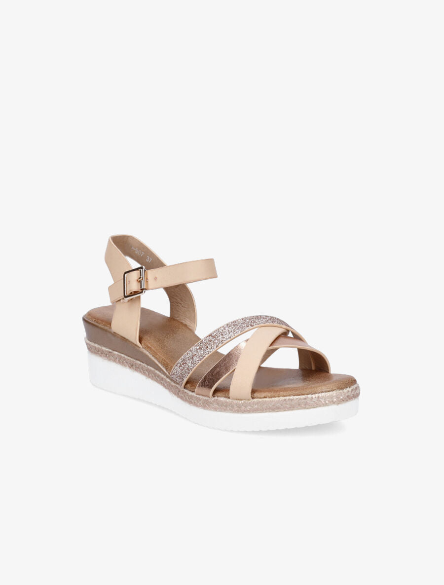 Sandales compensées bride à paillettes - Rose gold - 2