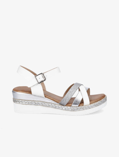 Sandales compensées bride à paillettes - Argent - 1