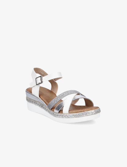 Sandales compensées bride à paillettes - Argent - 2