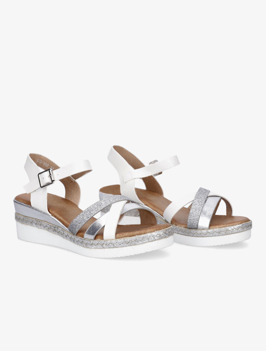 Sandales compensées bride à paillettes - Argent - 4