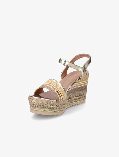 Sandales compensées à semelle effet osier et tressées - Or - 3