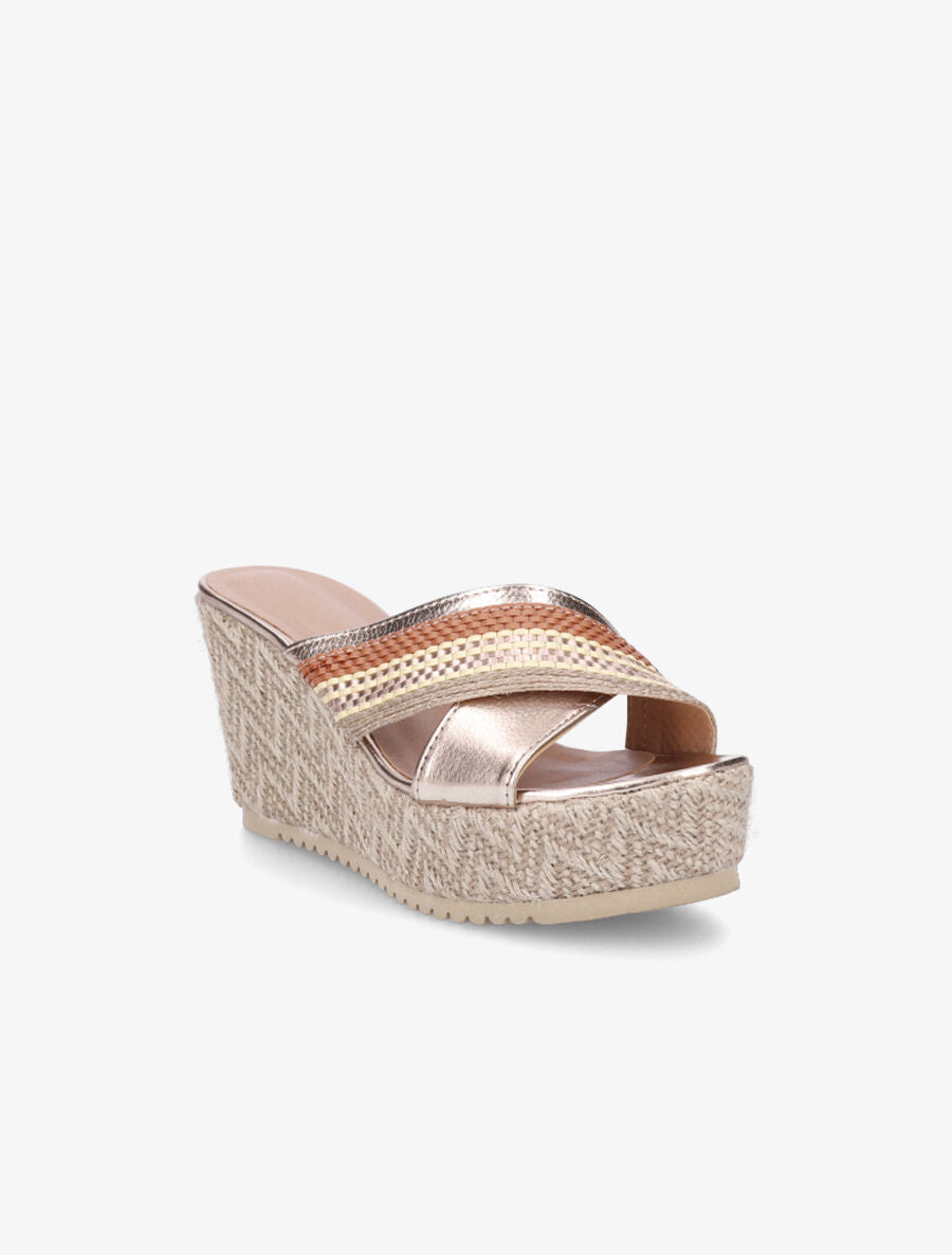 Mules compensées à ganses croisées effet osier - Rose gold - 2