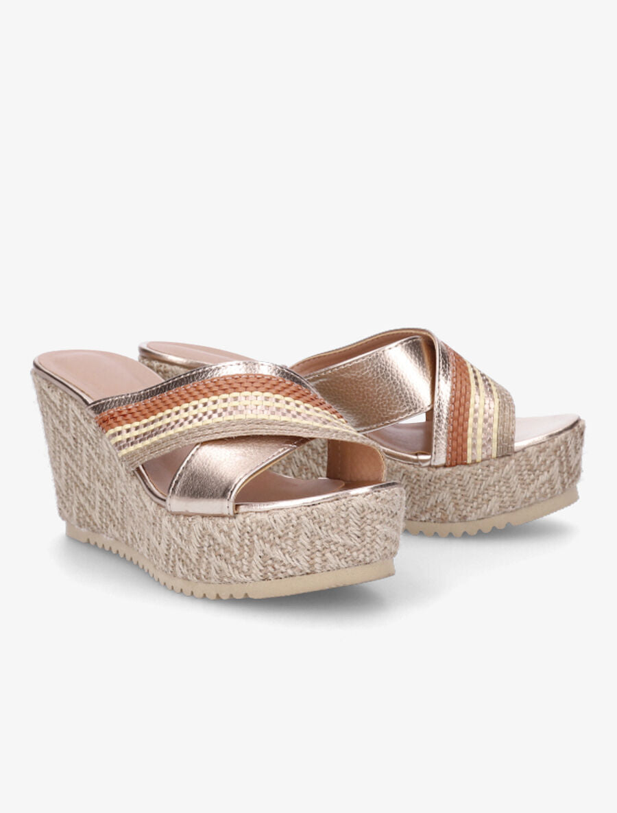 Mules compensées à ganses croisées effet osier - Rose gold - 4