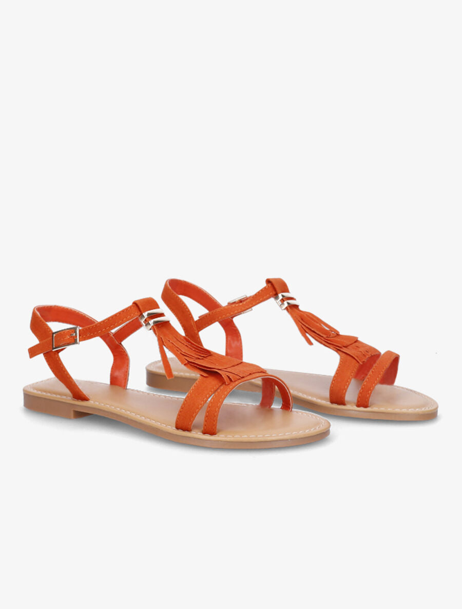 Nu-pieds en suédine à franges - Orange - 4