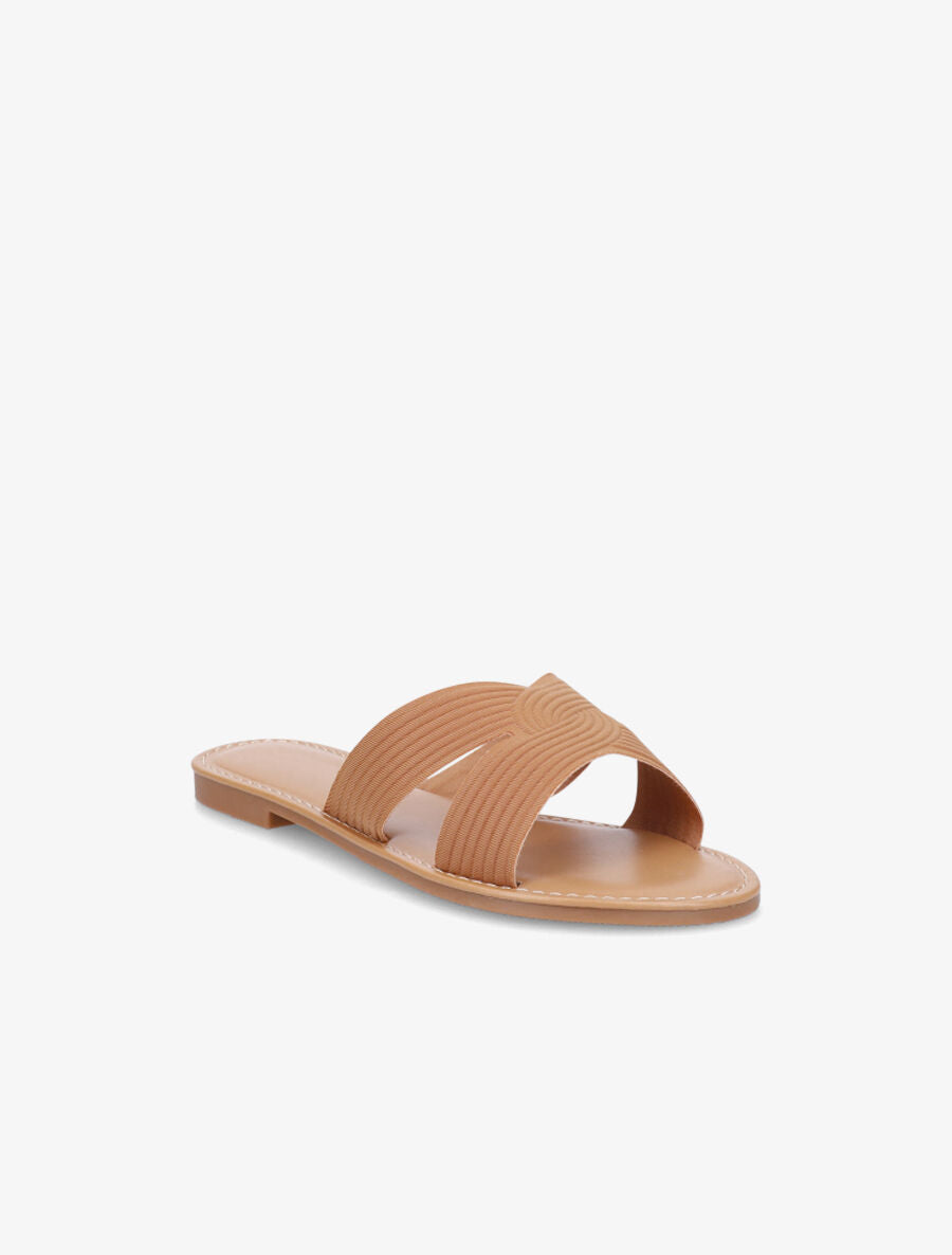 Mules plates en tissu effet torsadé - Camel - 2