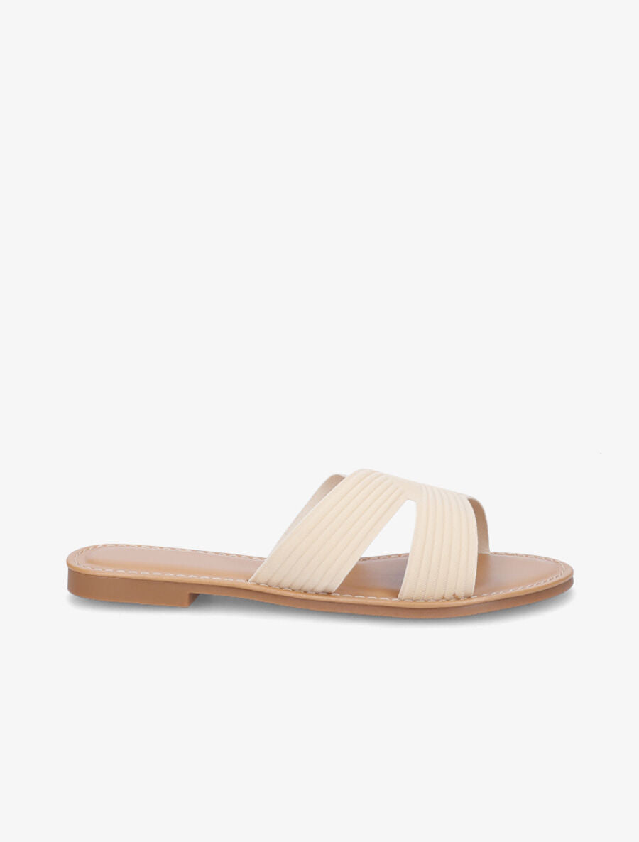 Mules plates en tissu effet torsadé - Beige - 1