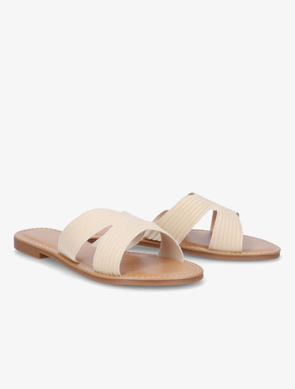 Mules plates en tissu effet torsadé - Beige - 4
