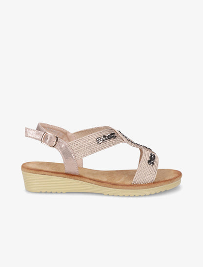 Sandales compensées effet tissé et strass - Rose gold - 1