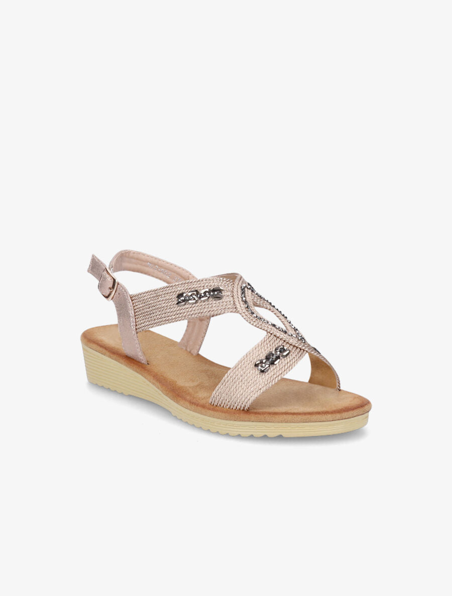 Sandales compensées effet tissé et strass - Rose gold - 2