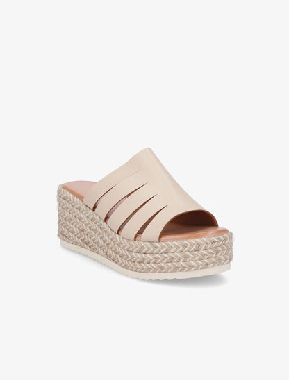 Mules compensées ajourées en simili - Beige - 2