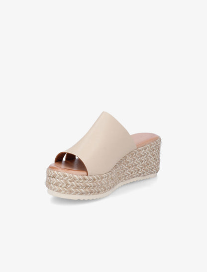 Mules compensées ajourées en simili - Beige - 3
