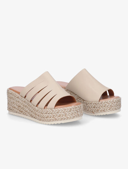 Mules compensées ajourées en simili - Beige - 4