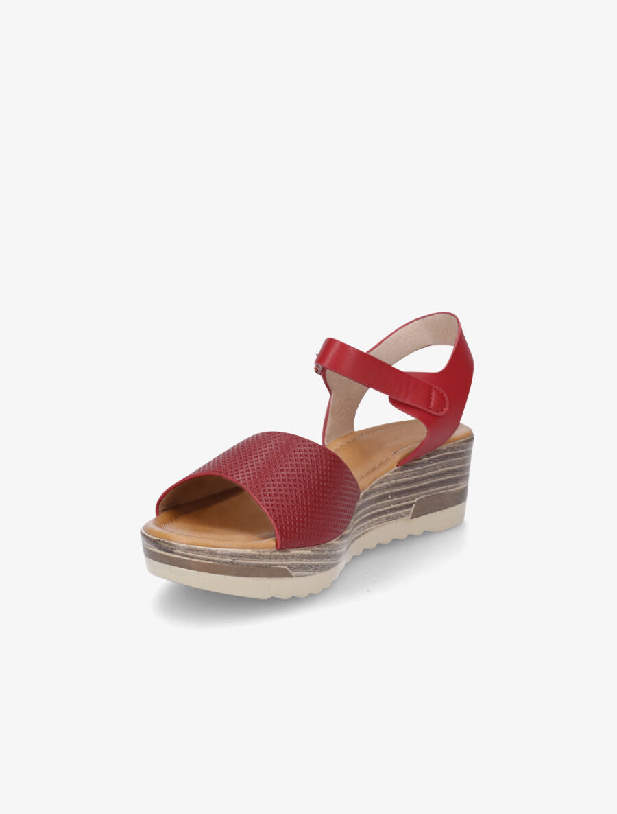 Sandales compensées en simili effet bois - Rouge - 3