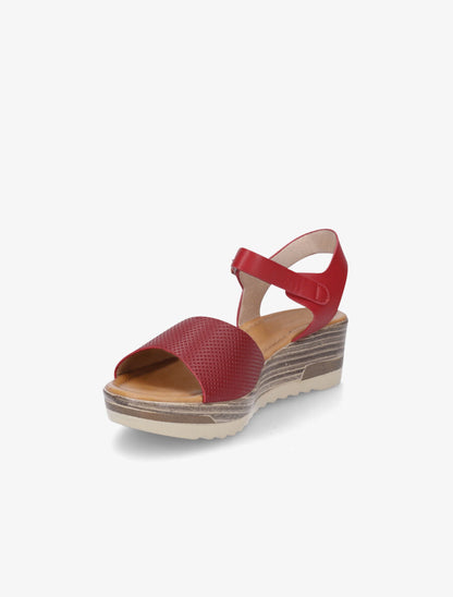 Sandales compensées en simili effet bois - Rouge - 3