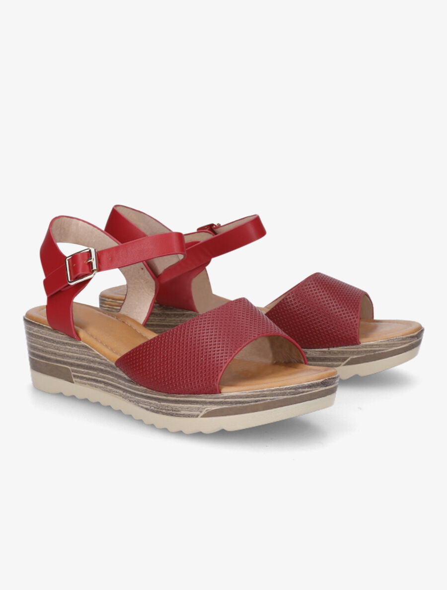 Sandales compensées en simili effet bois - Rouge - 4