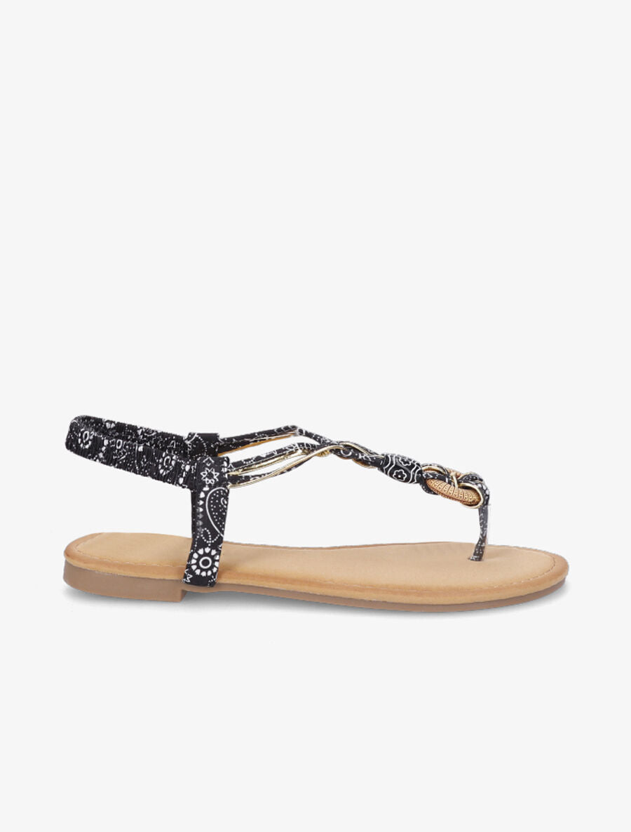 Nu-pieds à détail perles et contrefort élastiqué - Noir - 5