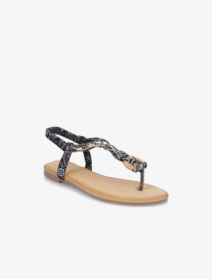 Nu-pieds à détail perles et contrefort élastiqué - Noir - 2