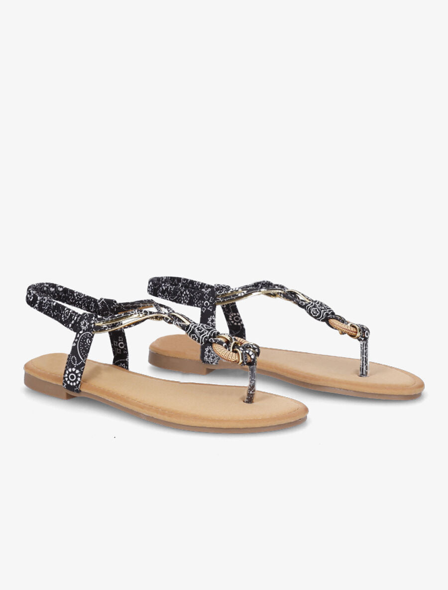 Nu-pieds à détail perles et contrefort élastiqué - Noir - 4