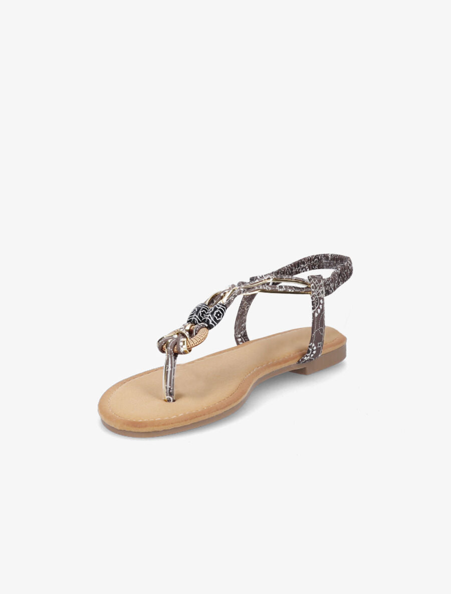Nu-pieds à détail perles et contrefort élastiqué - Marron - 3