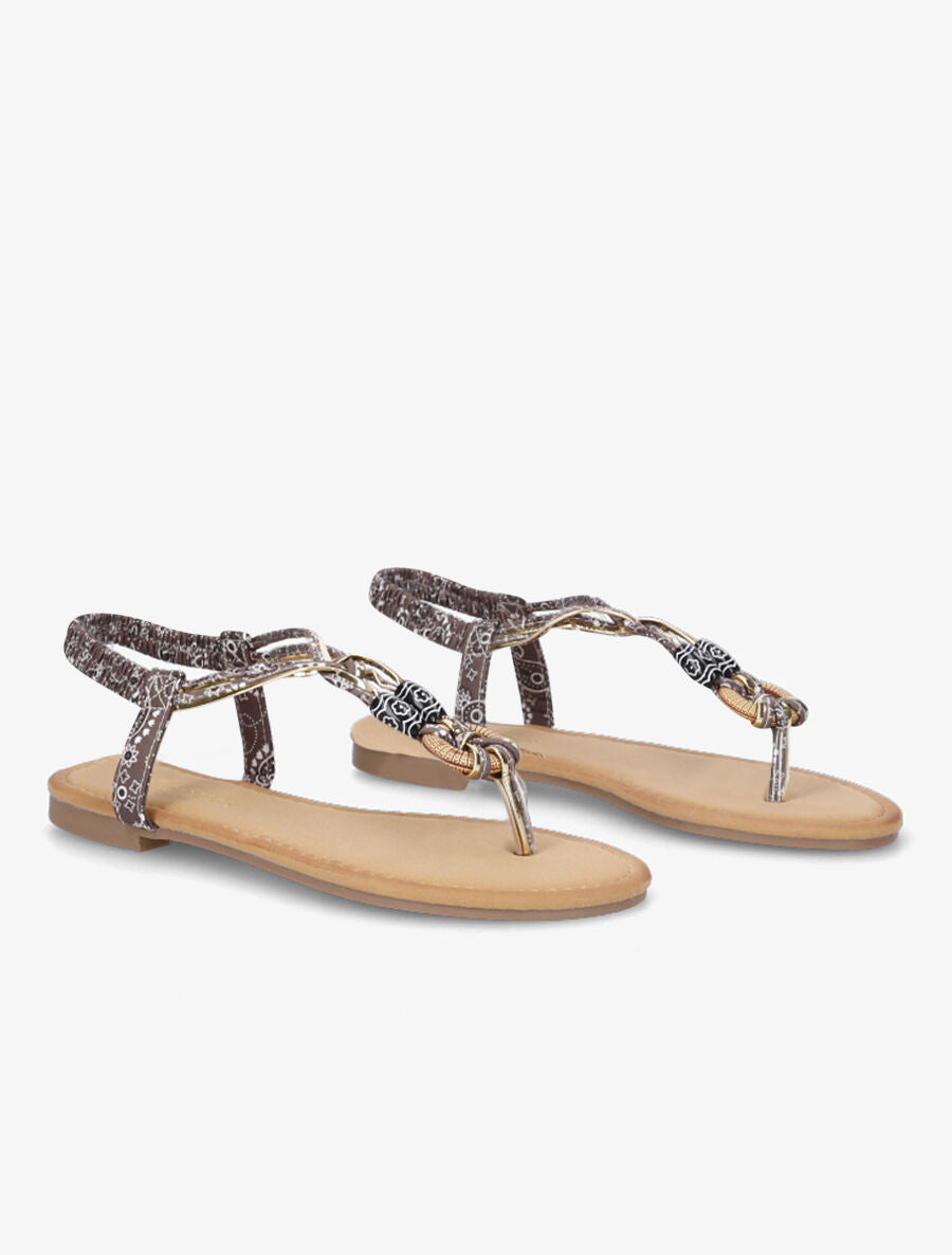 Nu-pieds à détail perles et contrefort élastiqué - Marron - 4
