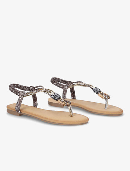 Nu-pieds à détail perles et contrefort élastiqué - Marron - 4