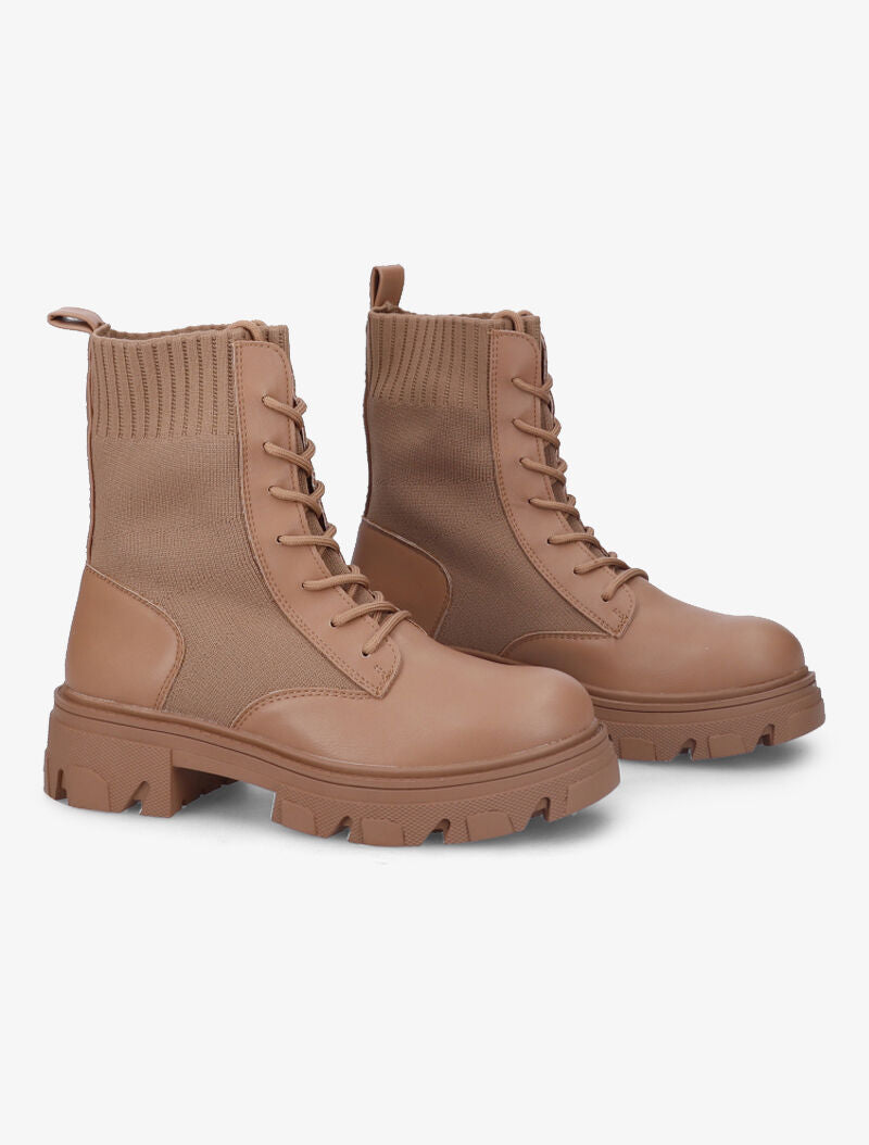 Bottines en simili à semelle crantée - Camel - 5