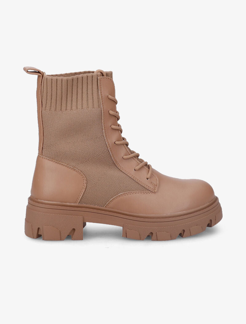 Bottines en simili à semelle crantée - Camel - 2
