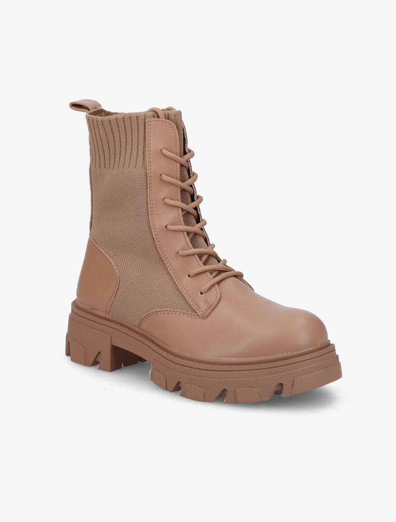 Bottines en simili à semelle crantée - Camel - 3