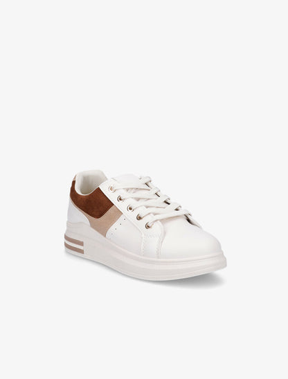 Sneakers classique en simili et suédine - Beige - 2