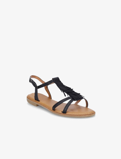 Nu-pieds en simili et franges en suédine - Noir - 3