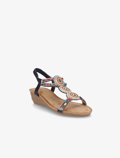 Sandales compensées à strass et perles - Marine - 2