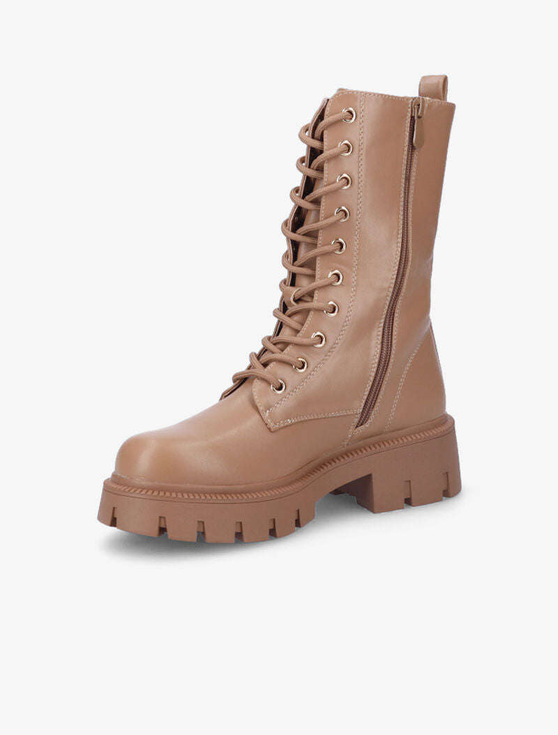 Bottines à lacets à talons et semelles crantés - Camel - 4