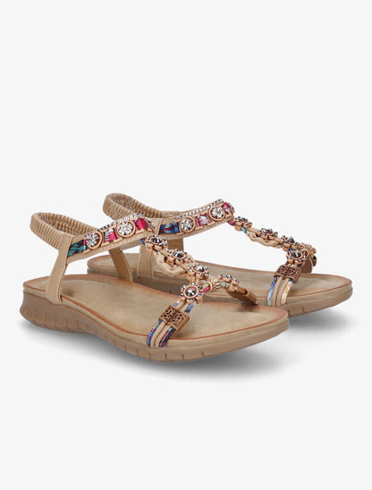 Nu-pieds fleurs en strass - Beige - 4