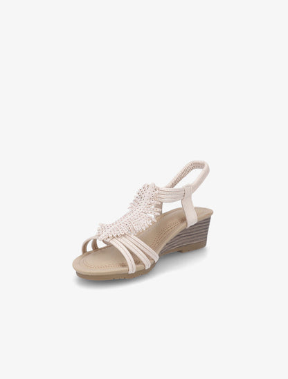 Sandales compensées style plume à strass - Beige - 3