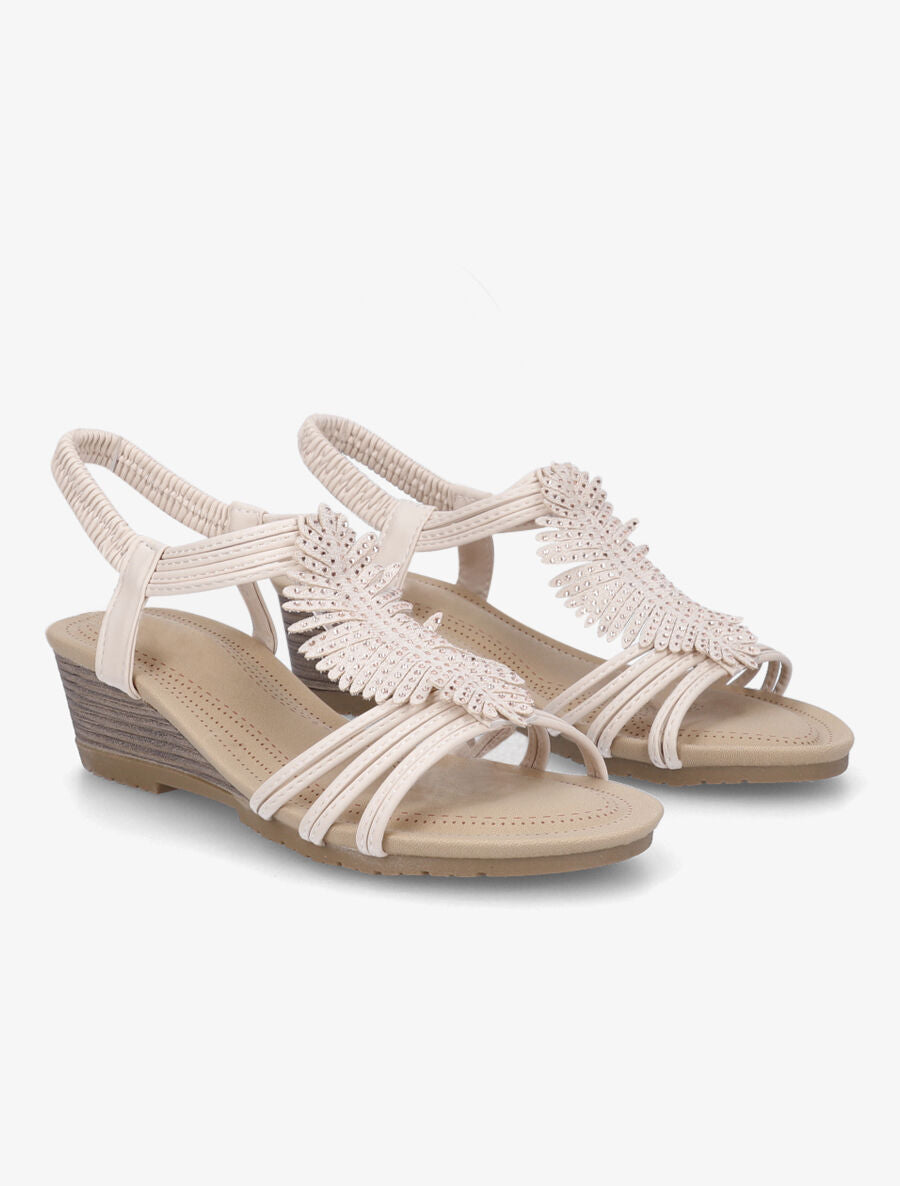 Sandales compensées style plume à strass - Beige - 4
