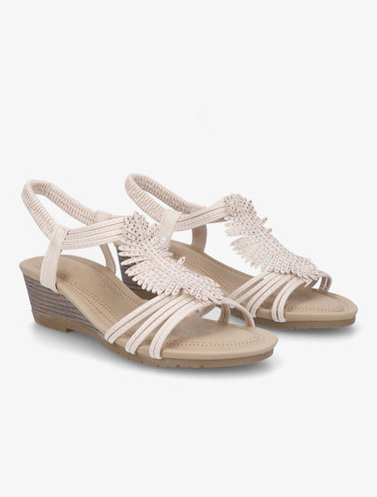 Sandales compensées style plume à strass - Beige - 4