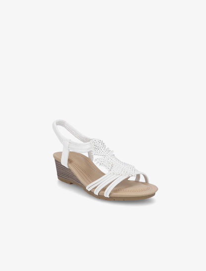 Sandales compensées style plume à strass - Blanc - 2