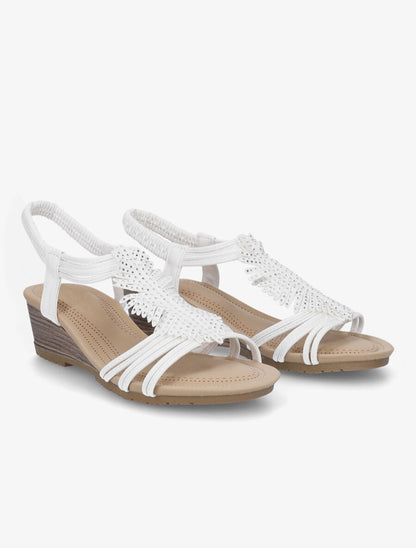 Sandales compensées style plume à strass - Blanc - 4