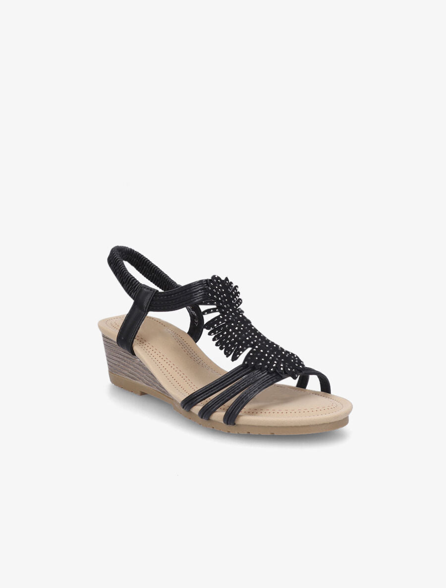 Sandales compensées style plume à strass - Noir - 2