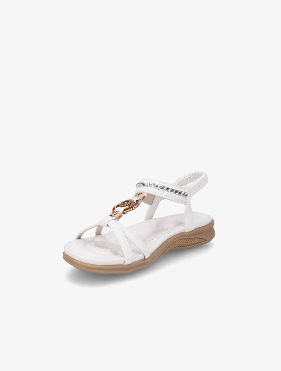 Nu-pieds à empiècement effet bois et strass - Blanc - 3