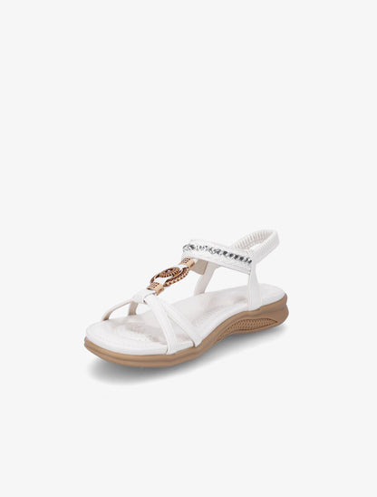 Nu-pieds à empiècement effet bois et strass - Blanc - 3