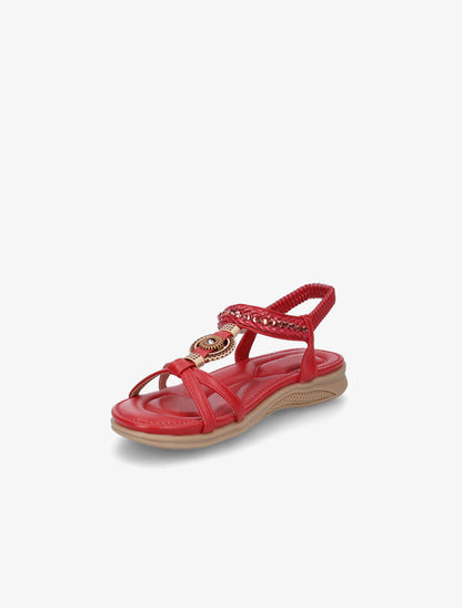 Nu-pieds à empiècement effet bois et strass - Rouge - 3